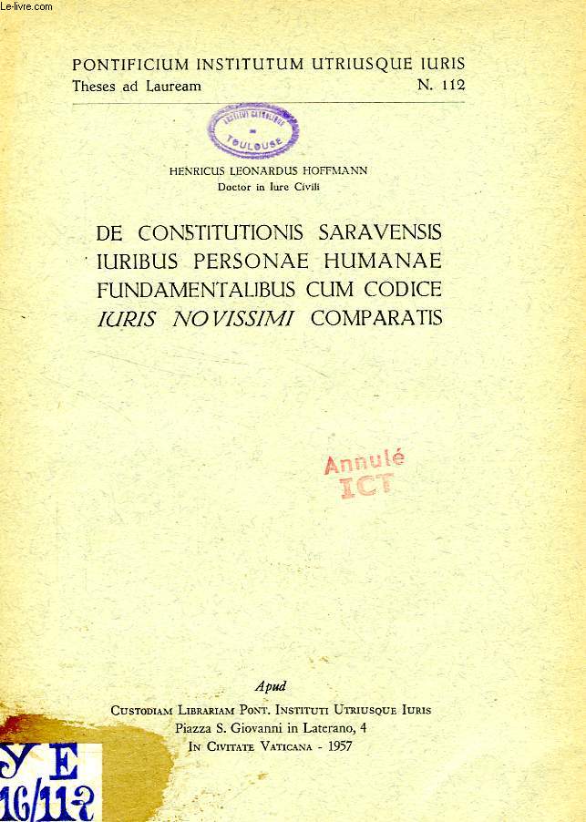 DE CONSTITUTIONIS SARAVENSIS IURIBUS PERSONAE HUMANAE FUNDAMENTALIBUS CUM CODICE IURIS NOVISSIMI COMPARATIS
