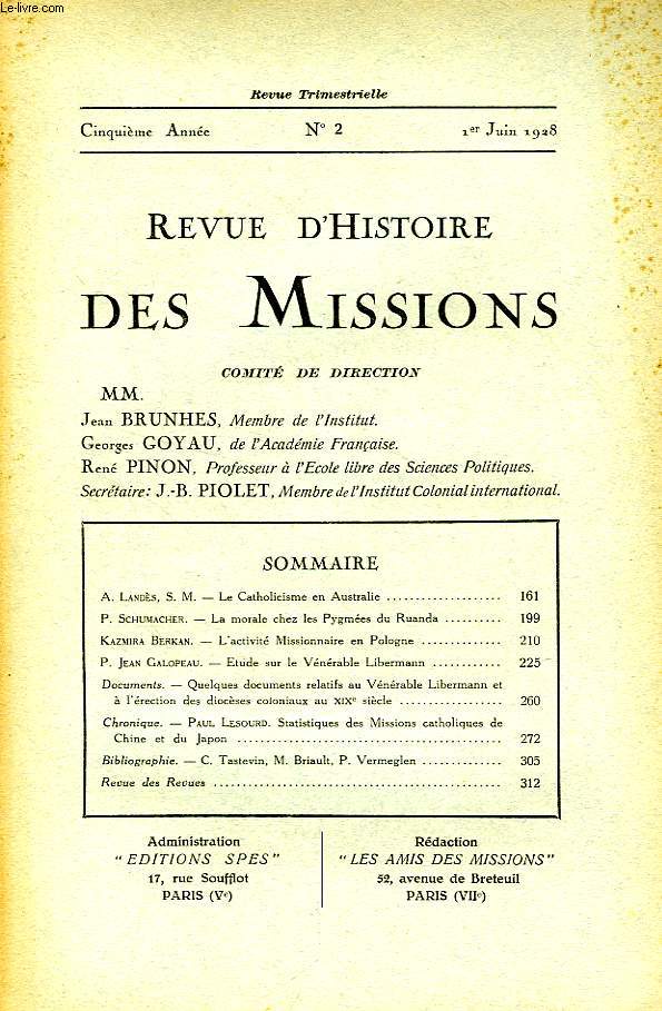 REVUE D'HISTOIRE DES MISSIONS, 5e ANNEE, N 2, JUIN 1928