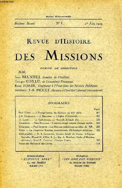 REVUE D'HISTOIRE DES MISSIONS, 6e ANNEE, N 2, JUIN 1928