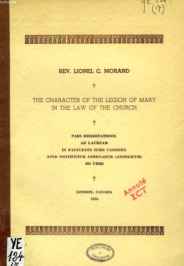THE CHARACTER OF THE LEGION OF MARY IN THE LAW OF THE CHURCH