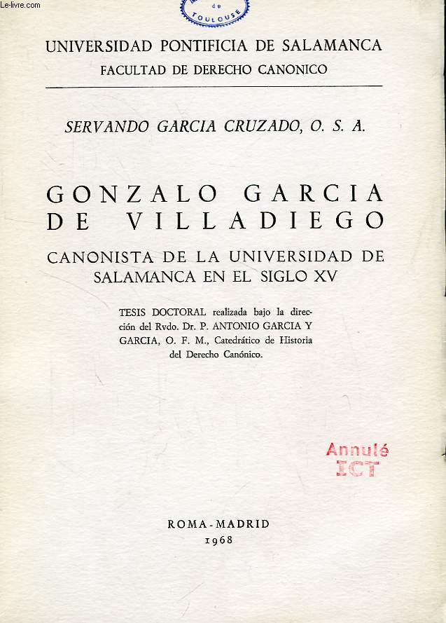 GONZALO GARCIA DE VILLADIEGO, CANONISTA SALMANTINO DEL SIGLO XV
