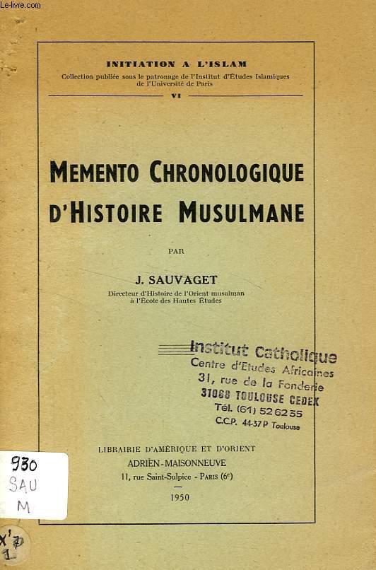 MEMENTO CHRONOLOGIQUE D'HISTOIRE MUSULMANE