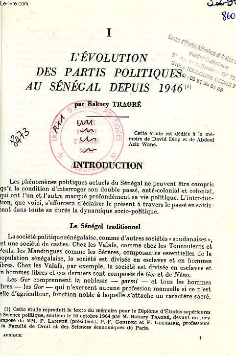 L'EVOLUTION DES PARTIS POLITIQUES AU SENEGAL DEPUIS 1946 (MEMOIRE)