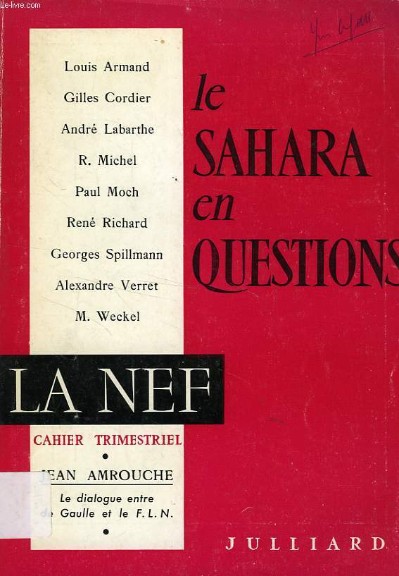 LA NEF, NOUVELLE SERIE, CAHIER N 1, JAN.-MARS 1960, LE SAHARA EN QUESTIONS