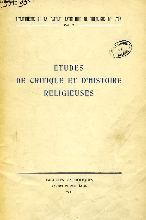 ETUDES DE CRITIQUE ET D'HISTOIRE RELIGIEUSES