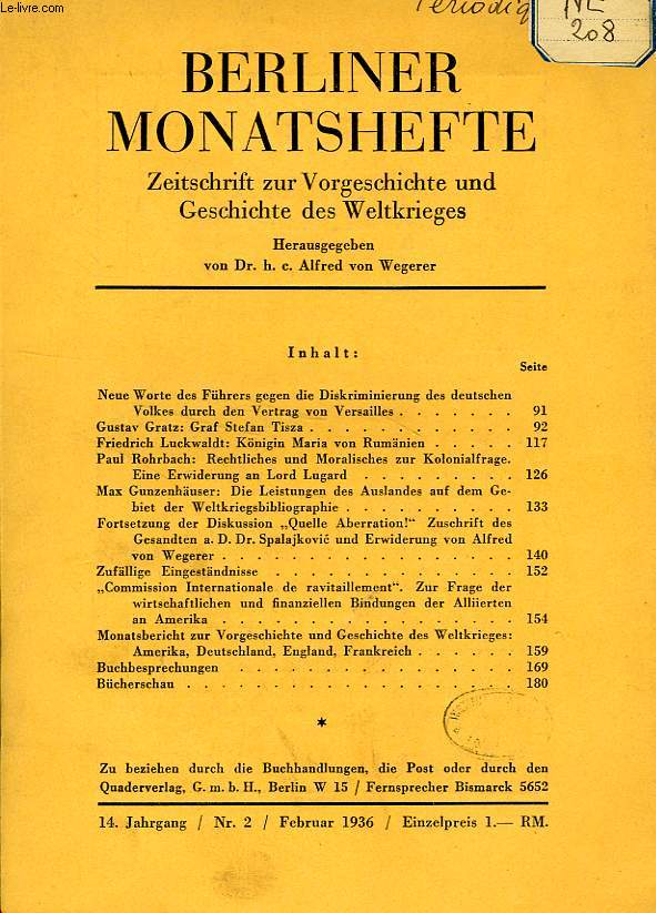 BERLINER MONATSHEFTE, 14. JAHRGANG, Nr. 2, FEB. 1936