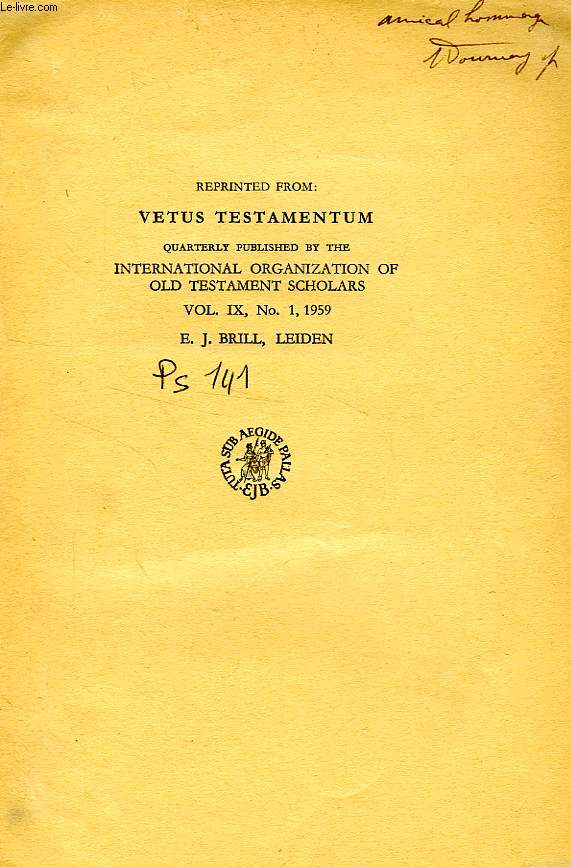 VETUS TESTAMENTUM, VOL. IX, N 1, 1959, EXTRAIT, LE PSAUME CXLI