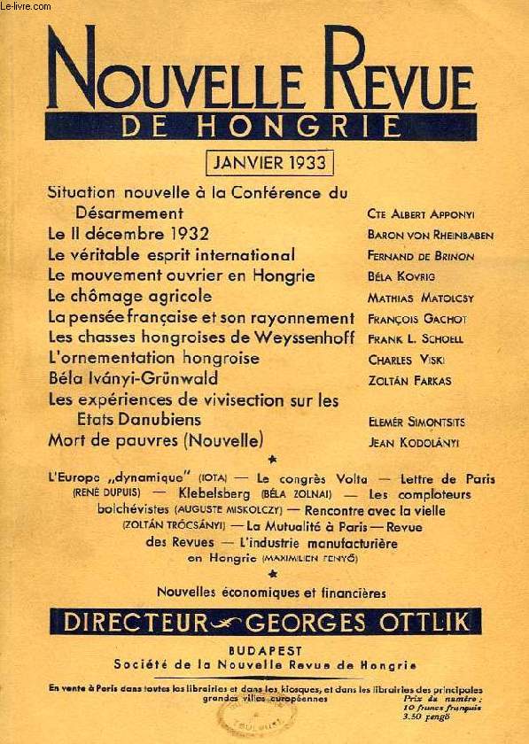 NOUVELLE REVUE DE HONGRIE, TOME XLVIII, 1re LIVRAISON, JAN. 1933