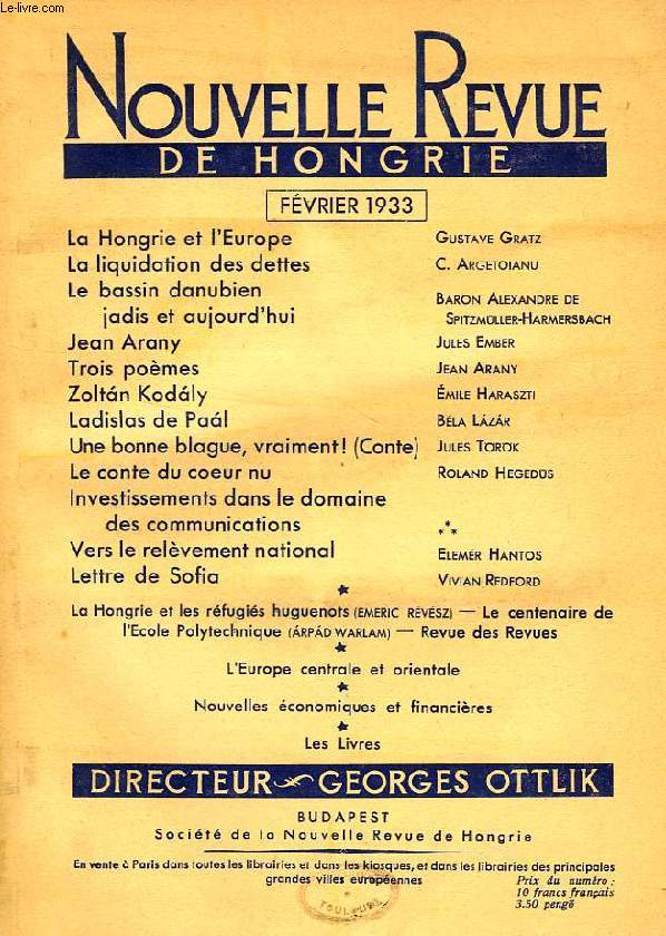 NOUVELLE REVUE DE HONGRIE, TOME XLVIII, 2e LIVRAISON, FEV. 1933