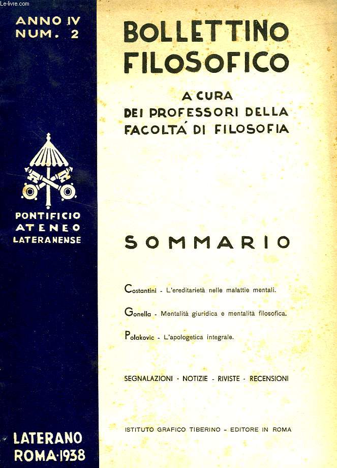 BOLLETTINO FILOSOFICO, A CURA DEI PROFESSORI DELLA FACOLTA' DI FILOSOFIA, ANNO IV, NUM. 2