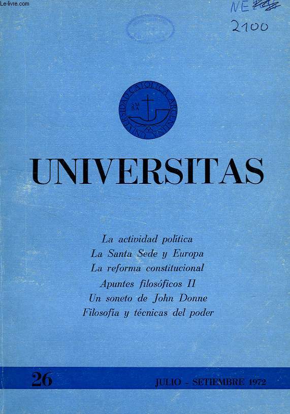 UNIVERSITAS, AO 6, N 26, JULIO-SET. 1972