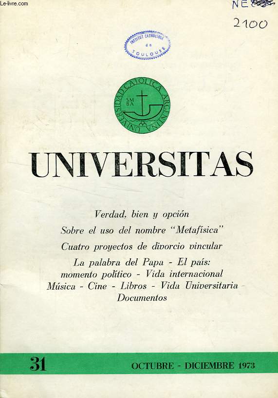 UNIVERSITAS, AO 7, N 31, OCT.-DIC 1973