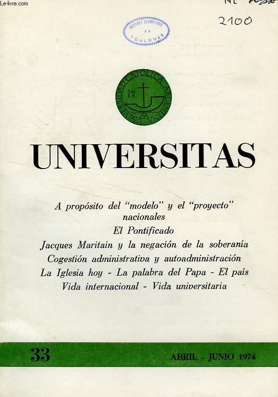 UNIVERSITAS, AO 8, N 33, ABRIL-JUNIO 1974