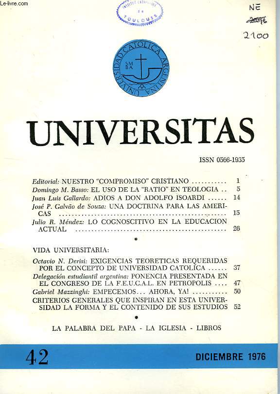 UNIVERSITAS, N 42, DIC. 1976