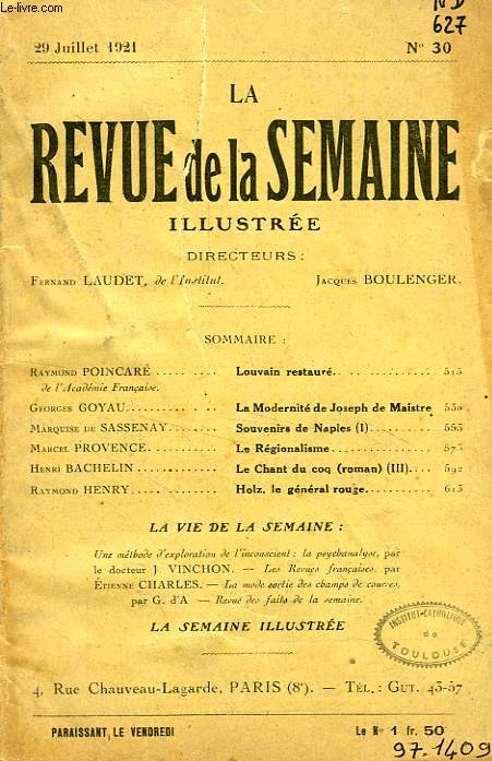 LA REVUE DE LA SEMAINE ILLUSTREE, N 30, 29 JUILLET 1921