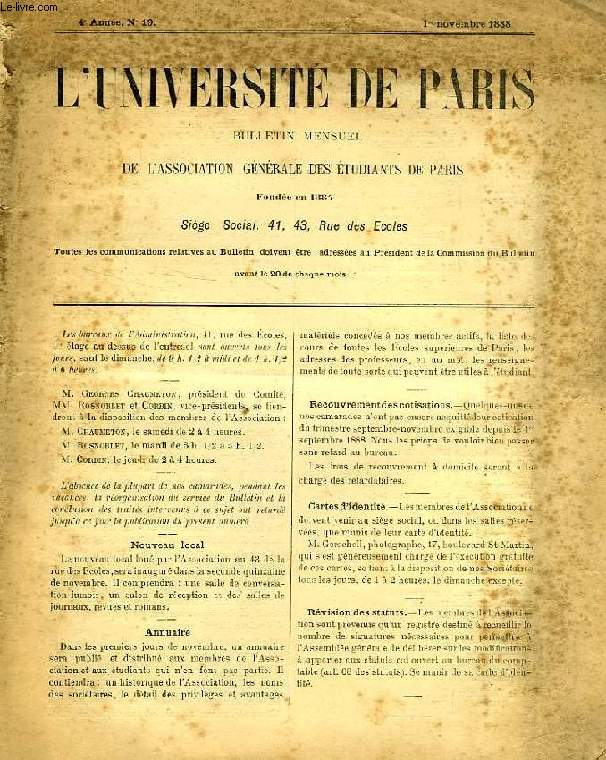 L'UNIVERSITE DE PARIS, 4e ANNEE, N 19, 1er NOV. 1888