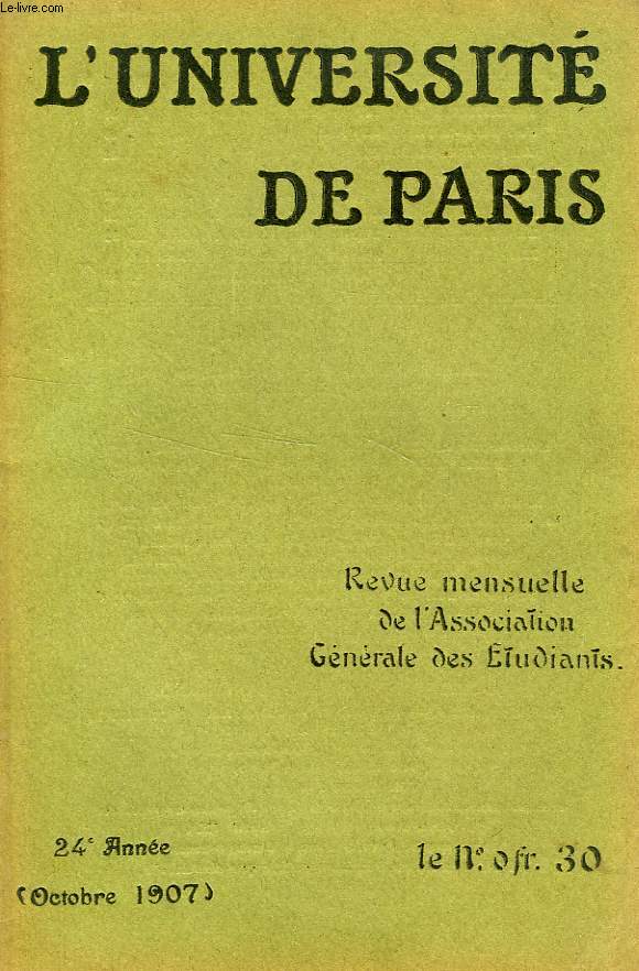 L'UNIVERSITE DE PARIS, 24e ANNEE, OCT. 1907