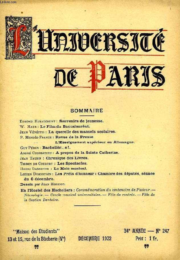L'UNIVERSITE DE PARIS, 34e ANNEE, N 247, DEC. 1922