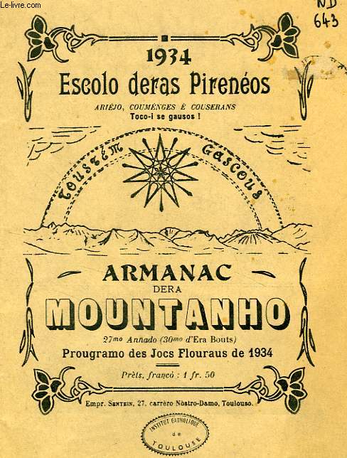ESCOLO DERAS PIRENEOS, 27 ANNADO, 1934, ARMANAC DERA MOUNTANHO