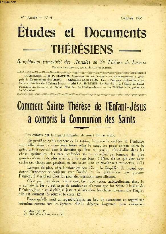 ETUDES ET DOCUMENTS THERESIENS, 4e ANNEE, N 4, OCT. 1935
