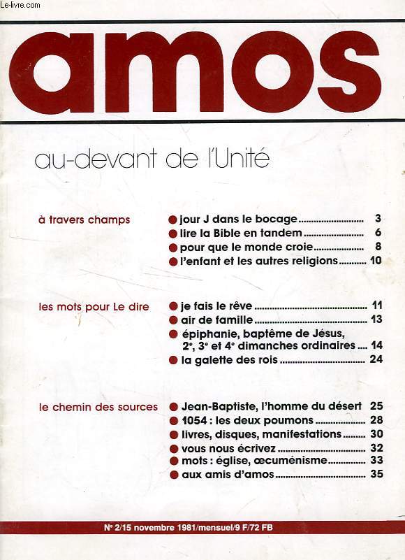 AMOS, N 2, NOV. 1981, AU-DEVANT DE L'UNITE