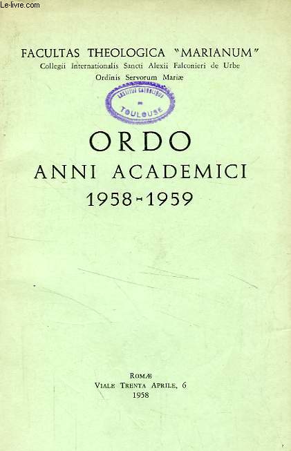 ORDO ANNI ACADEMICI 1958-1959