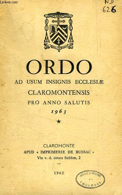 ORDO AD USUM INSIGNIS ECCLESIAE CLAROMONTENSIS PRO ANNO SALUTIS 1963