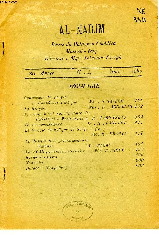 AL-NADJM, REVUE DU PATRIARCAT CHALDEEN, XIIe ANNEE, N 4, MARS 1952