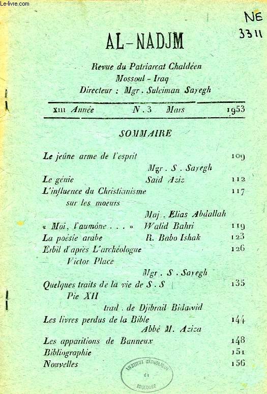 AL-NADJM, REVUE DU PATRIARCAT CHALDEEN, XIIIe ANNEE, N 3, MARS 1953