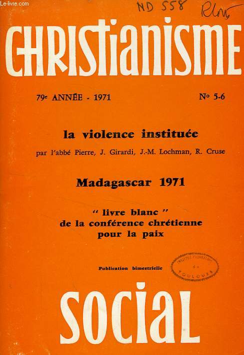 CHRISTIANISME SOCIAL, 79e ANNEE, 1971, N 5-6