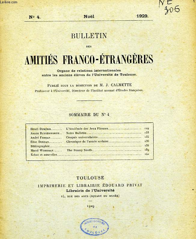 BULLETIN DES AMITIES FRANCO-ETRANGERES, N 4, NOL 1929