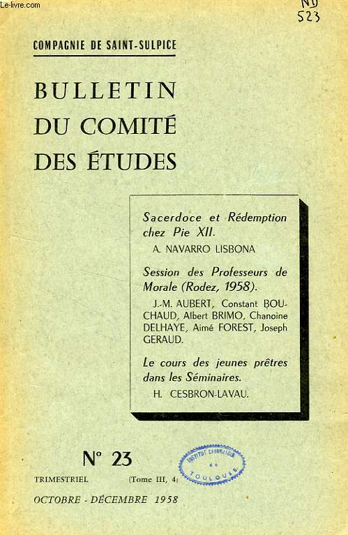 BULLETIN DU COMITE DES ETUDES, N 23, OCT.-DEC. 1958