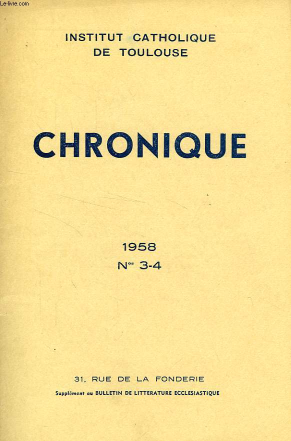 CHRONIQUE, N 3-4, 1958