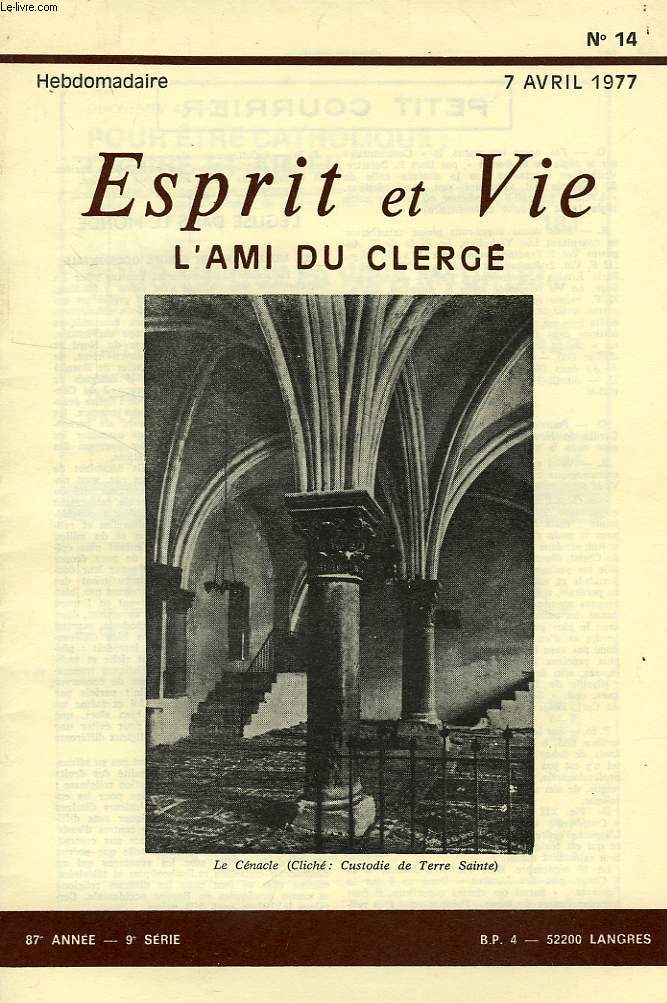 ESPRIT ET VIE, L'AMI DU CLERGE, 87e ANNEE, N 14, AVRIL 1977