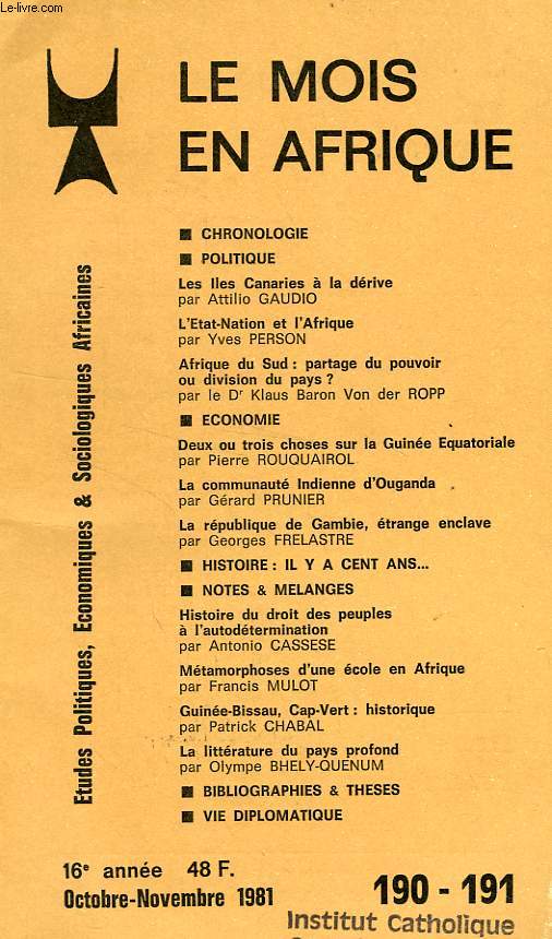 LE MOIS EN AFRIQUE, 16e ANNEE, N 190-191, OCT.-NOV. 1981