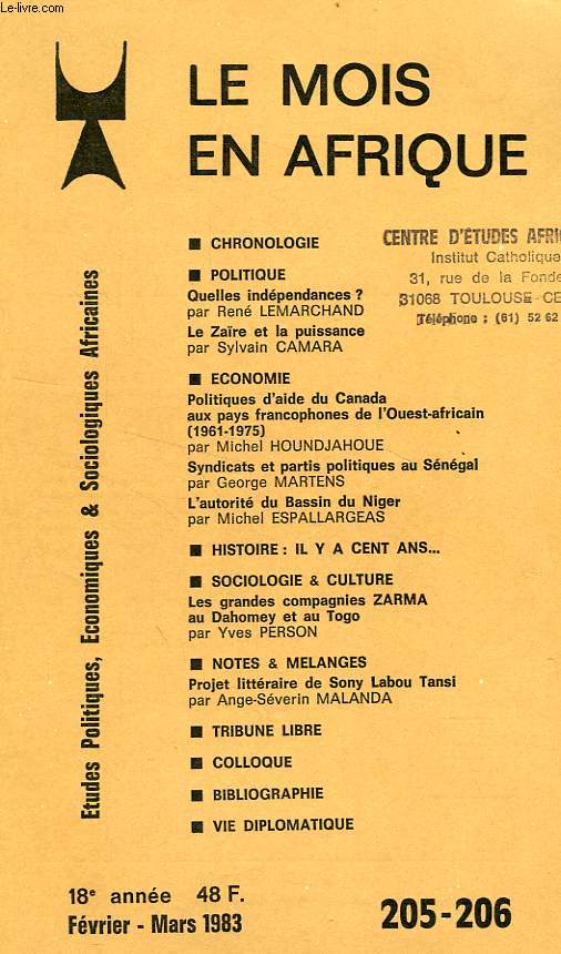LE MOIS EN AFRIQUE, 18e ANNEE, N 205-206, FEV.-MARS 1983