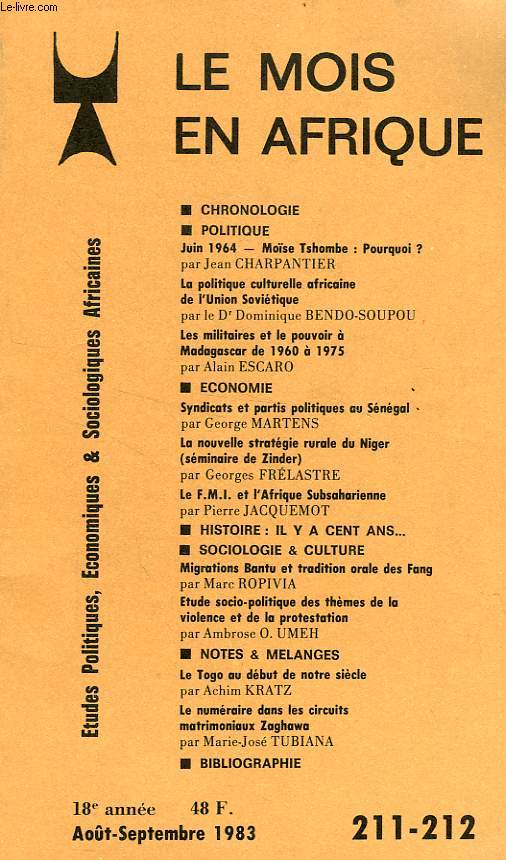 LE MOIS EN AFRIQUE, 18e ANNEE, N 211-212, AOUT-SEPT. 1983