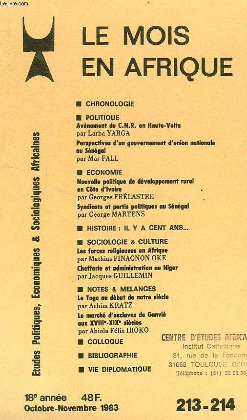 LE MOIS EN AFRIQUE, 18e ANNEE, N 213-214, OCT.-NOV. 1983