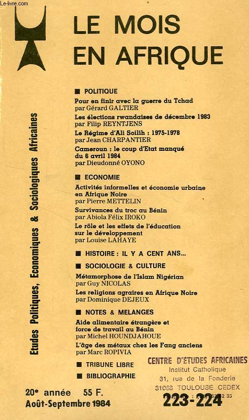 LE MOIS EN AFRIQUE, 20e ANNEE, N 223-224, AOUT-SEPT. 1984