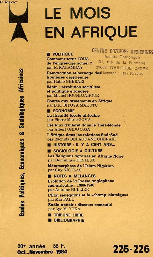 LE MOIS EN AFRIQUE, 20e ANNEE, N 225-226, OCT.-NOV. 1984