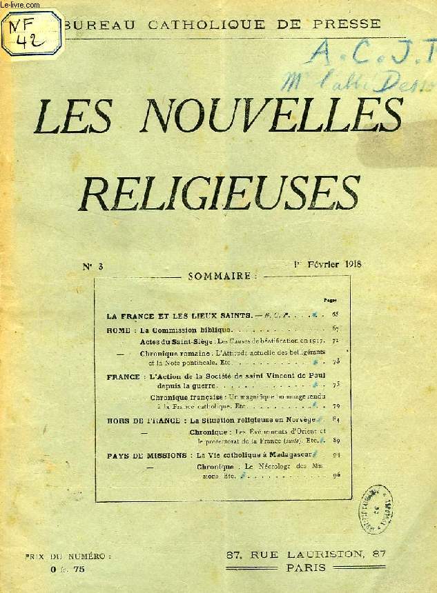 LES NOUVELLES RELIGIEUSES, 1918-1928, 223 NUMEROS (INCOMPLET)
