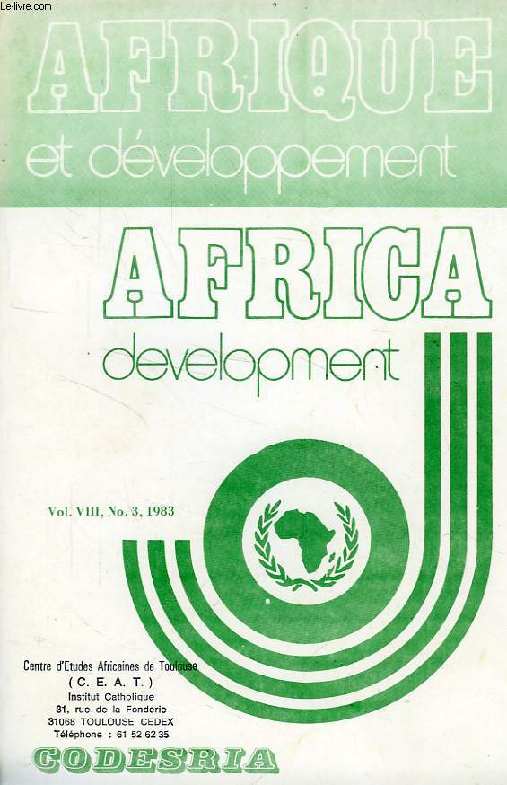 AFRIQUE ET DEVELOPPEMENT, AFRICA DEVELOPMENT, VOL. VIII, N 3, JUILLET-SEPT. 1983