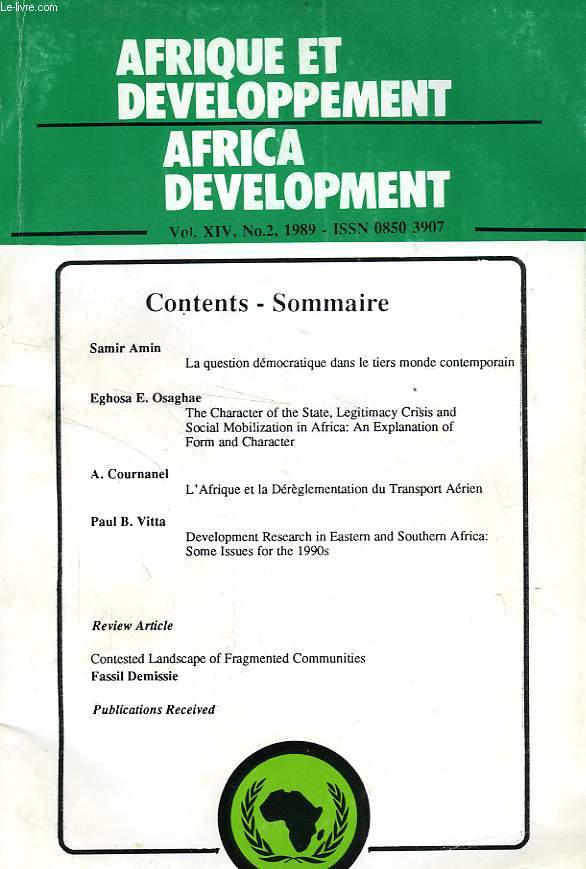 AFRIQUE ET DEVELOPPEMENT, AFRICA DEVELOPMENT, VOL. XIV, N 2, 1989