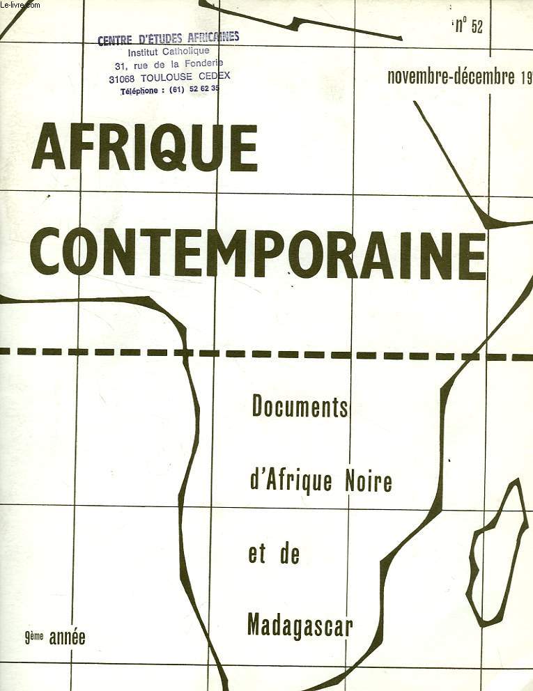 AFRIQUE CONTEMPORAINE, N 52, NOV.-DEC. 1970, DOCUMENTS D'AFRIQUE NOIRE ET DE MADAGASCAR