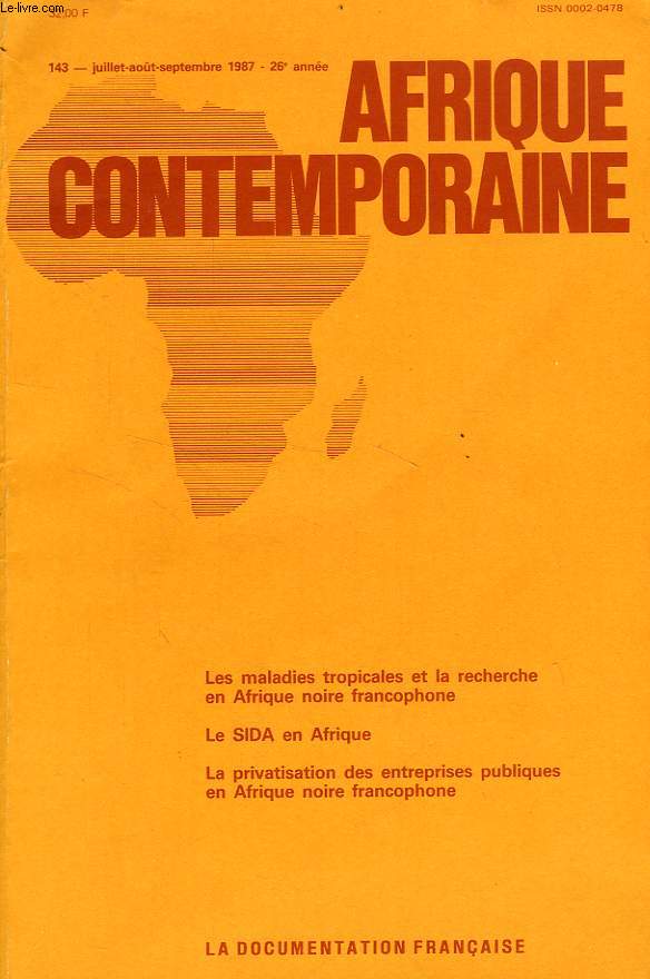 AFRIQUE CONTEMPORAINE, N 143, JUILLET-SEPT. 1987