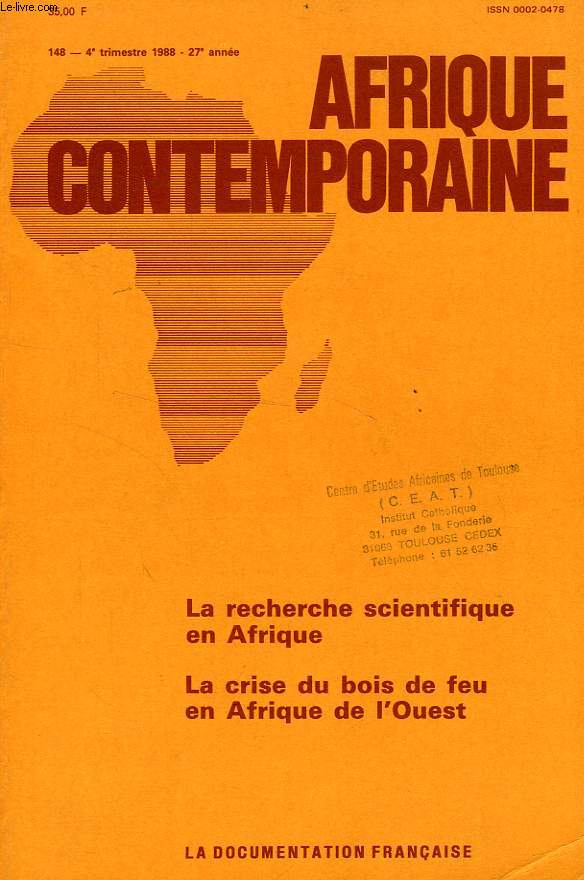 AFRIQUE CONTEMPORAINE, N 148, 4e TRIM. 1988