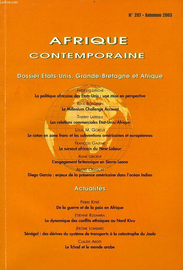 AFRIQUE CONTEMPORAINE, N 207, AUTOMNE 2003
