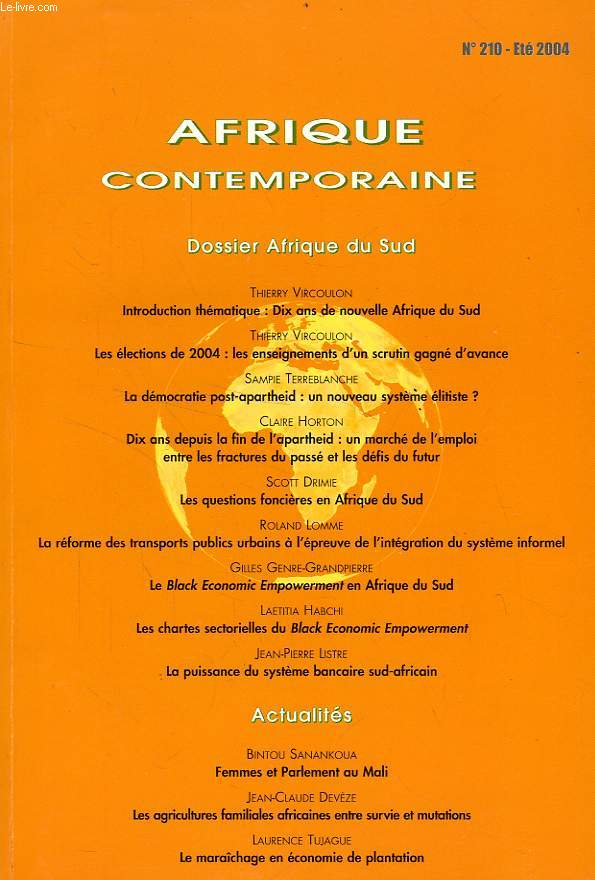 AFRIQUE CONTEMPORAINE, N 210, ETE 2004