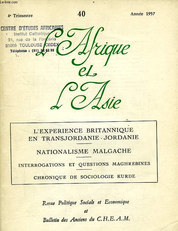 L'AFRIQUE ET L'ASIE, N 40, 4e TRIM. 1957