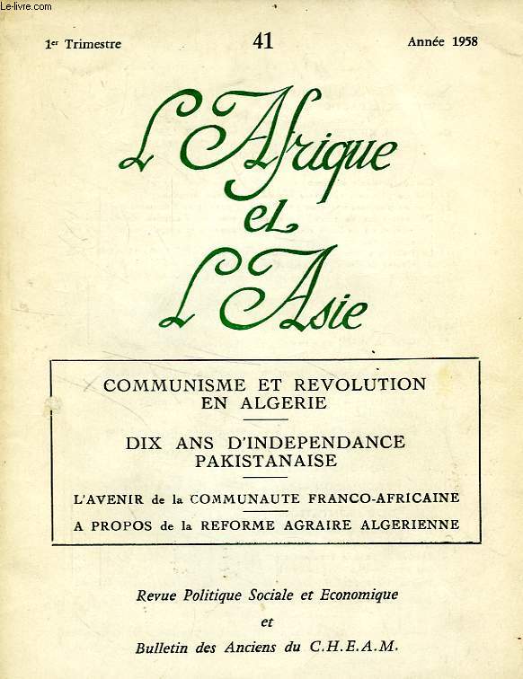 L'AFRIQUE ET L'ASIE, N 41, 1er TRIM. 1958
